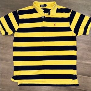 Polo Ralph Lauren Navy Blue & Yellow Striped Polo Shirt SZ XXL